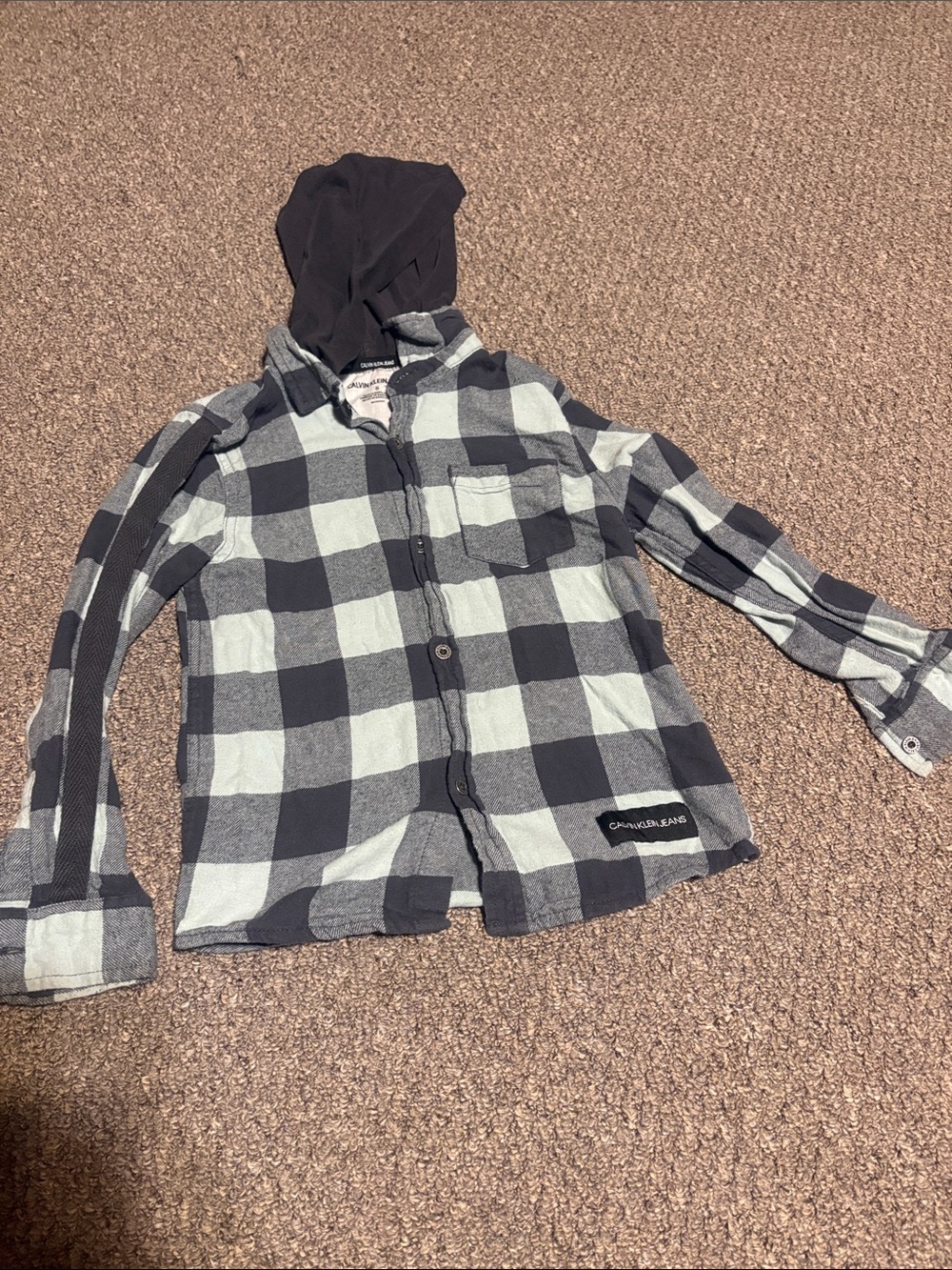 Calvin Klein Jeans Dark Blue & Light BlueGray Hooded Plaid Button-Down